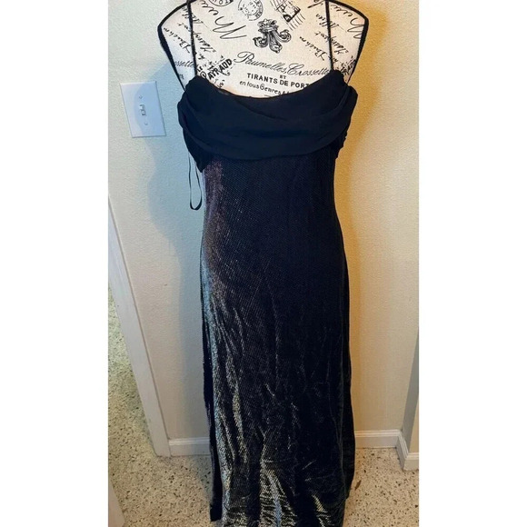 Betsy & Adam By Jaslene Vintage Y2K Formal Evening Gown Size 10 Black Metallic - Picture 1 of 8